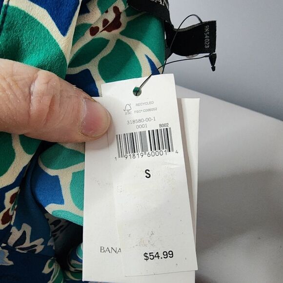 Banana Republic Blouse Top Small Blue Green Floral Split Back Blouse Women NWT - Picture 5 of 10